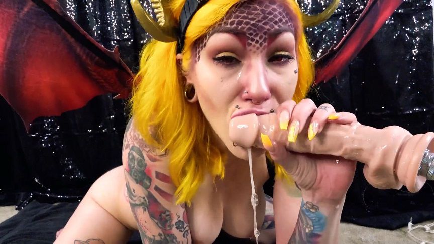 Cattie Candescent - Ahegao Dragon Slays your Cock Messy Blowjob - cum in mouth, deepthroat FullHD 5