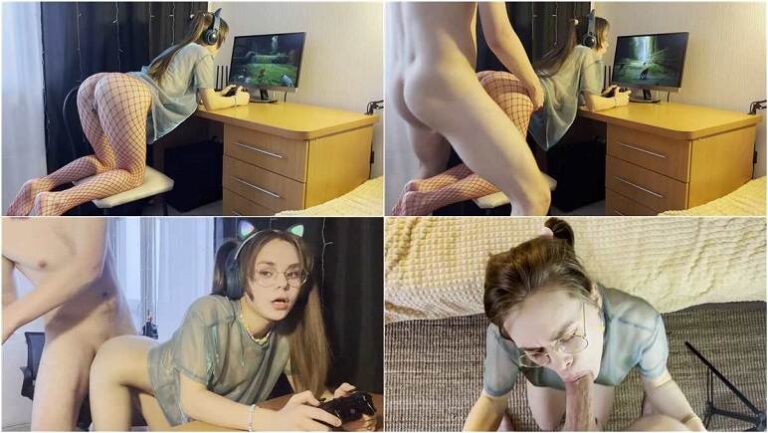 Schoolgirl Sister with ponytails fucks and plays a video game – Cats_house FullHD 1080p